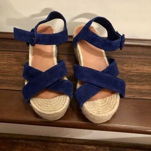 Halogen platform sandals with blue straps. Size 7